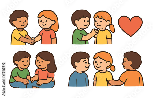 Everyday Love Gestures. Flat vector mini-illustrations Showing love through everyday gestures in colors