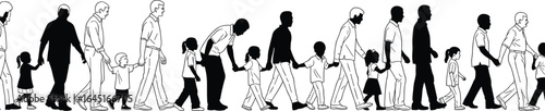 PrintGenerational progression, family evolution, human life stages, parent and child, aging process, life cycle, silhouette design, age transition, family bond, vector illustration, Adobe Stock