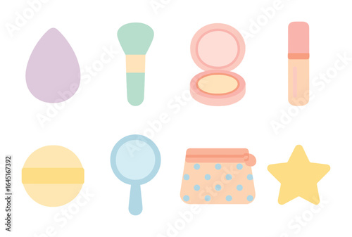 Pastel Makeup Icons. Flat vector mini-illustrations Pastel makeup accessories in colors children's