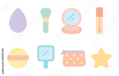 Pastel Makeup Icons. Flat vector mini-illustrations Pastel makeup accessories in colors children's