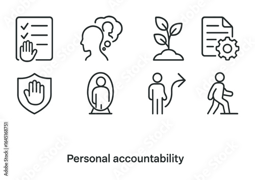 Personal Accountability Icons. Outline icon set of personal accountability: responsibility checklist,