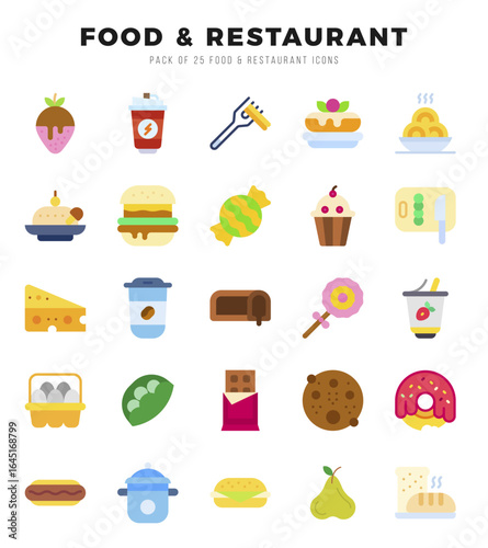 Food and Restaurant Flat icons collection. Flat icons pack. Vector illustration