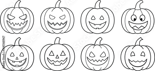Vector art of set of various halloween pumpkin jackolantern faces with different expressions