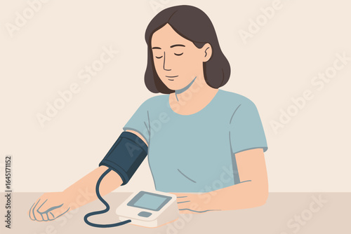 Woman Checking Blood Pressure with Digital Monitor