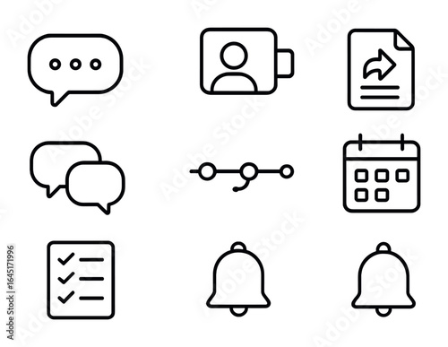 Collaboration Icon Set. Outline icon set of collaboration and communication: chat bubble, video call, file