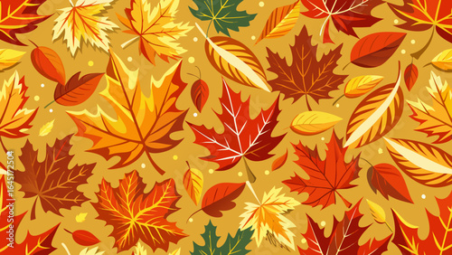 Delicate veins trace through vivid shapes, blending artistry and nature in perfect harmony, while the seamless repetition forms a timeless tapestry celebrating autumn’s radiant beauty in every intrica