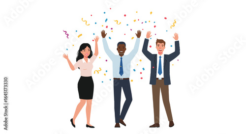 Successful Diverse Business Team Celebrating with Confetti