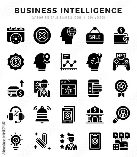 Set of Glyph Business Intelligence Icons. Glyph art icon. Vector illustration
