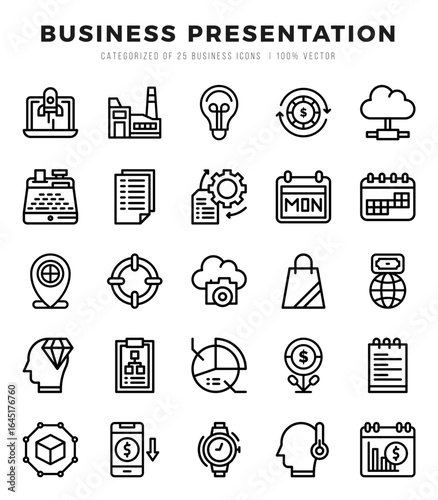 Business Presentation icons Pack. Lineal icons set. Business Presentation collection set.