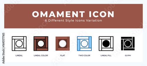 Omament icon set with different styles. Icons designed in filled. outline. flat. glyph and line colored.