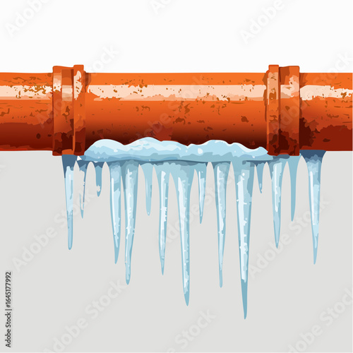 Extreme close-up of a frozen water pipe and an ice-covered faucet in winter with sunlight and sunbeams on background. Generative Ai.
3