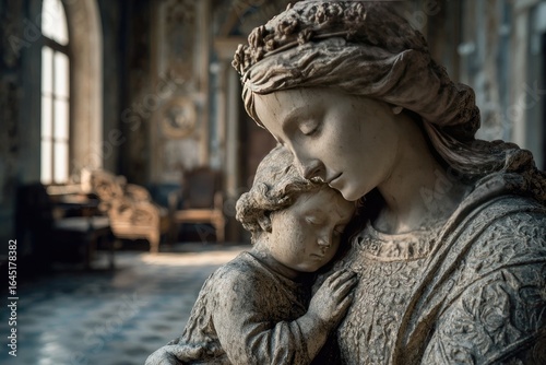 Wallpaper Mural Ancient statue of Madonna and Child in weathered interior Torontodigital.ca