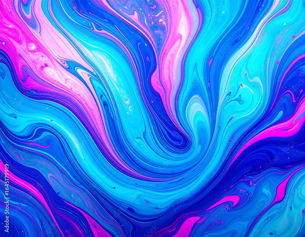Obraz premium An elegant abstract swirl gradient background featuring flowing curves and smooth transitions between electric blue, hot pink, and neon purple.