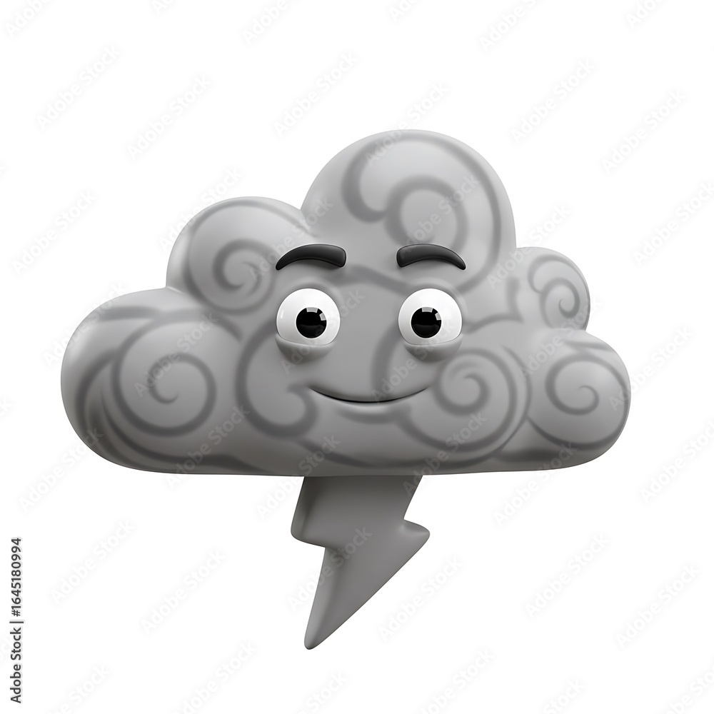 Obraz premium Cartoon storm cloud with lightning bolt