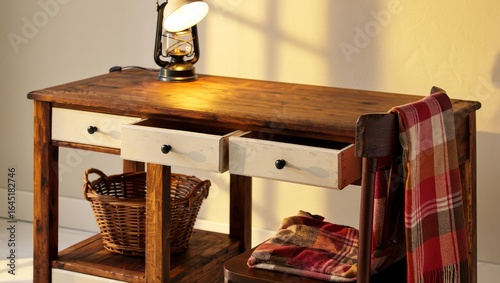 Rustic Farmhouse Console Table with Drawers and Shelves Perfect for Entryways or Living Rooms