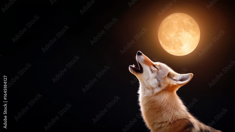 Fototapeta premium Coyote howling under bright moon in dark sky creates captivating scene