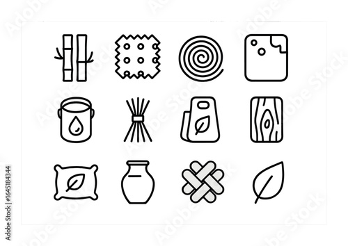 Ecology Icons Grid. Outline icon set of inspirational design with ecology materials trend: bamboo panel,