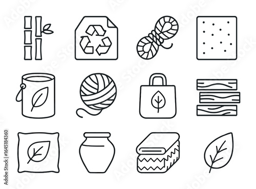 Ecology Icons Grid. Outline icon set of inspirational design with ecology materials trend: bamboo panel,