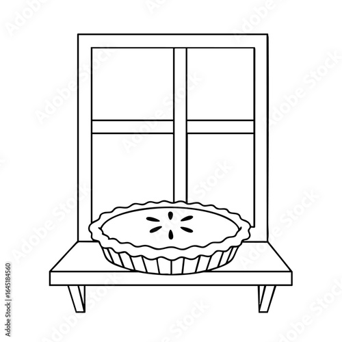 Clean outline drawing of a pie cooling on the windowsill