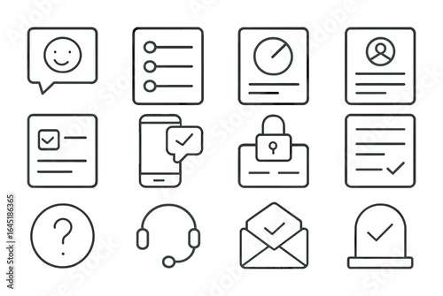Customer Onboarding Icons. Outline icon set of customer onboarding forms: welcome message, form steps,