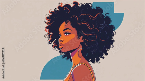 Vector portrait poster illustration afro black woman pose sideways curly hairstyle avatar for social media Ai Generate
