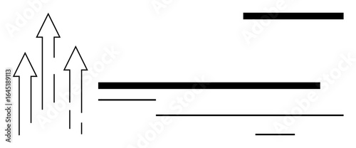 Three upward arrows alongside horizontal lines convey growth, achievement, and forward motion. Ideal for business, success, innovation, motivation, strategy direction and leadership. Simple flat