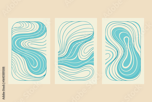 Abstract fluid art panels in teal and creamy beige perfect for modern home decor designs