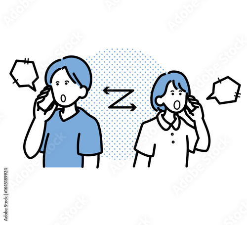 院内で通話する医師と看護師のイラスト
