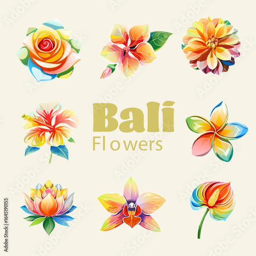 Flowers in Bali — Artistic Style Vector Set