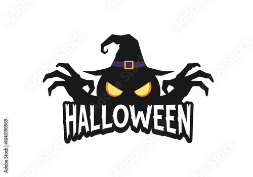 Spooky Halloween Witch Silhouette with Glowing Eyes and Claw Hands