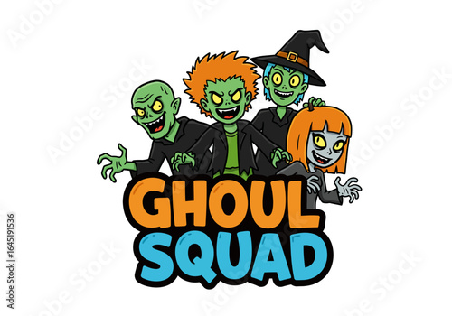 Cartoon Ghoul Squad Illustration with Four Spooky Characters