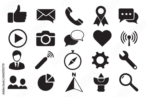 A black vector illustration set of medical icons for health and web business