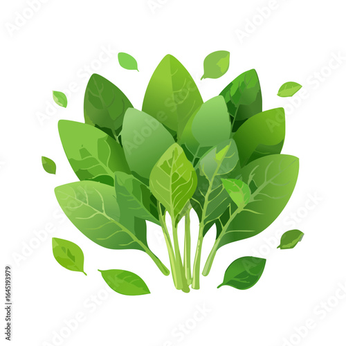 A lush spinach plant with many leaves, rooted in a small patch of soil.