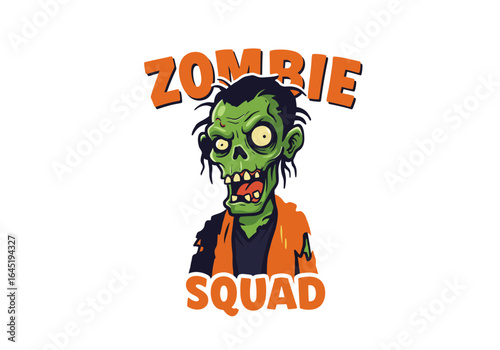 Cartoon Zombie Squad Character with Green Skin and Orange Jacket