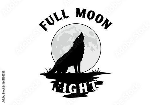Howling Wolf Silhouette Under a Full Moon at Night