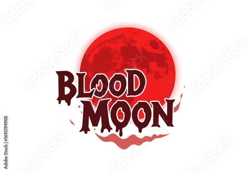 Stylized Blood Moon Graphic with Dripping Text and Red Lunar Orb