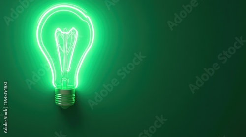 Glowing green lightbulb on dark green background
