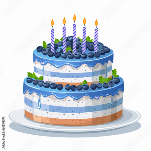 Blue birthday cake in cartoon style
3