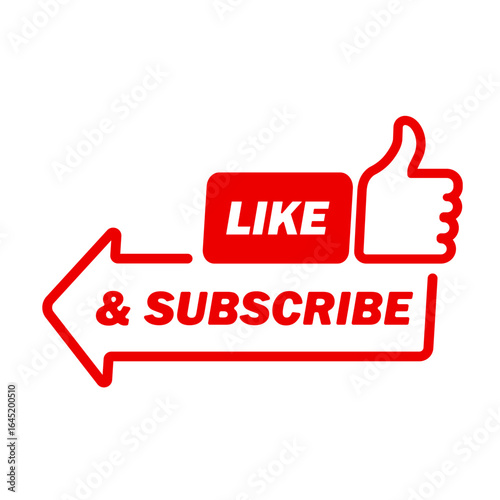Red and white like and subscribe graphic with arrow indicating direction on a white background