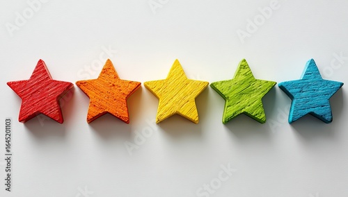 Colorful wooden stars arranged in a row