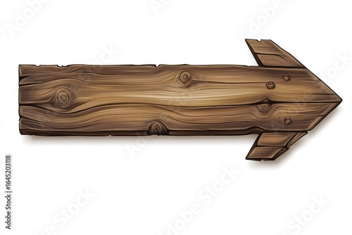 Wooden arrow sign, wood-textured banner on a white background, vector illustration with no shadows and a transparent background.