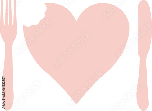 Pink Heart with Bite Mark Fork and Knife.