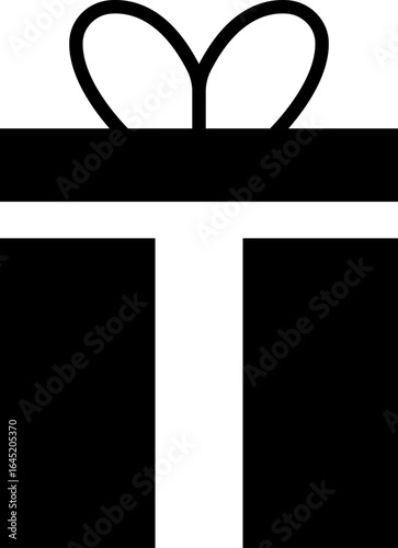 Simple Black and White Icon of a Gift Box with a Bow.