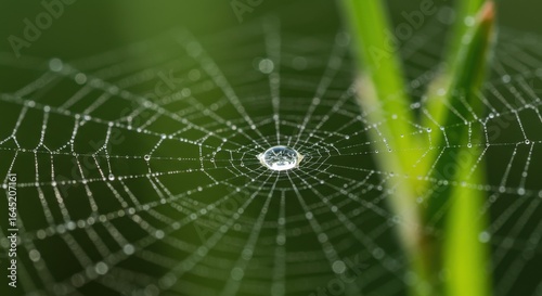 Spiderweb with Water Droplets Close Up in Natural Light