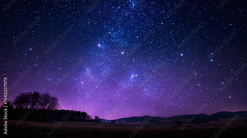 Fototapeta premium Stunning night sky with countless stars over a tranquil landscape.