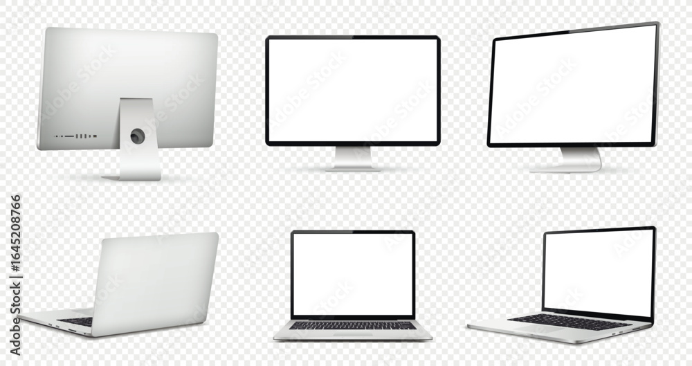 Fototapeta premium Computer screen mockup, laptop computer mockup different angles views.