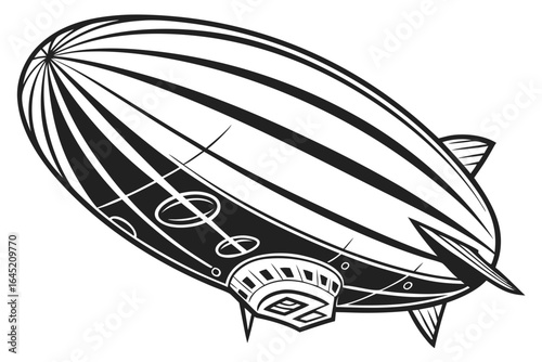 Vintage airship illustration, a retro zeppelin design isolated on white background