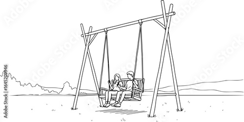 swing, line art, black and white, sketch, minimalist, outdoor furniture