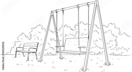 swing, line art, black and white, sketch, minimalist, outdoor furniture