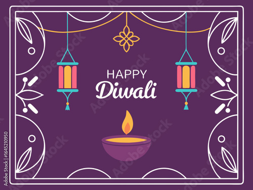 Happy Diwali, Vector traditional illustration. lamps lit during Diwali, Hindu festival of lights celebration. Colorful traditional oil lamp diya